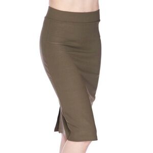 Club Monaco Skirt Column Pleated Tan Beige Olive Green Wool blend Lined Sz 4